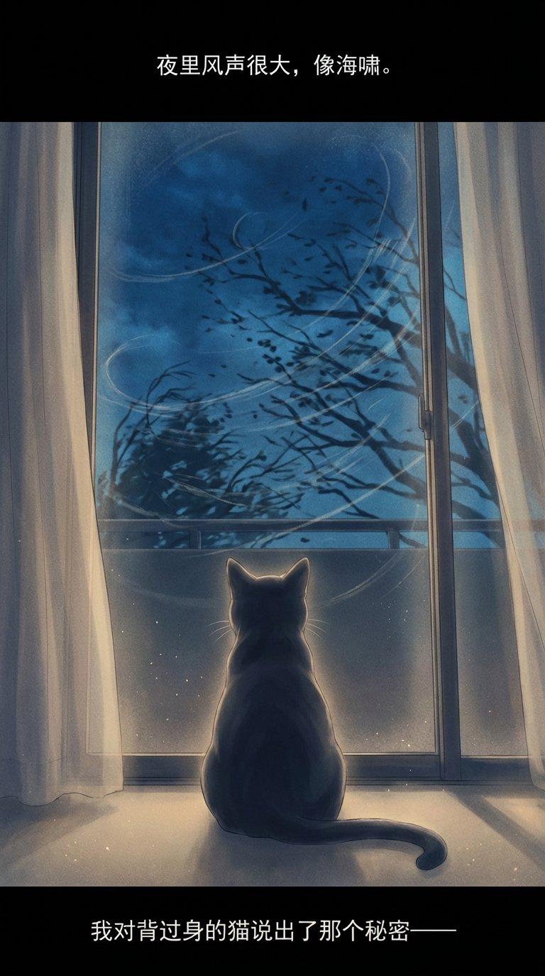 夜里风声很大，像海啸。我对背过身的猫说出了那个秘密-