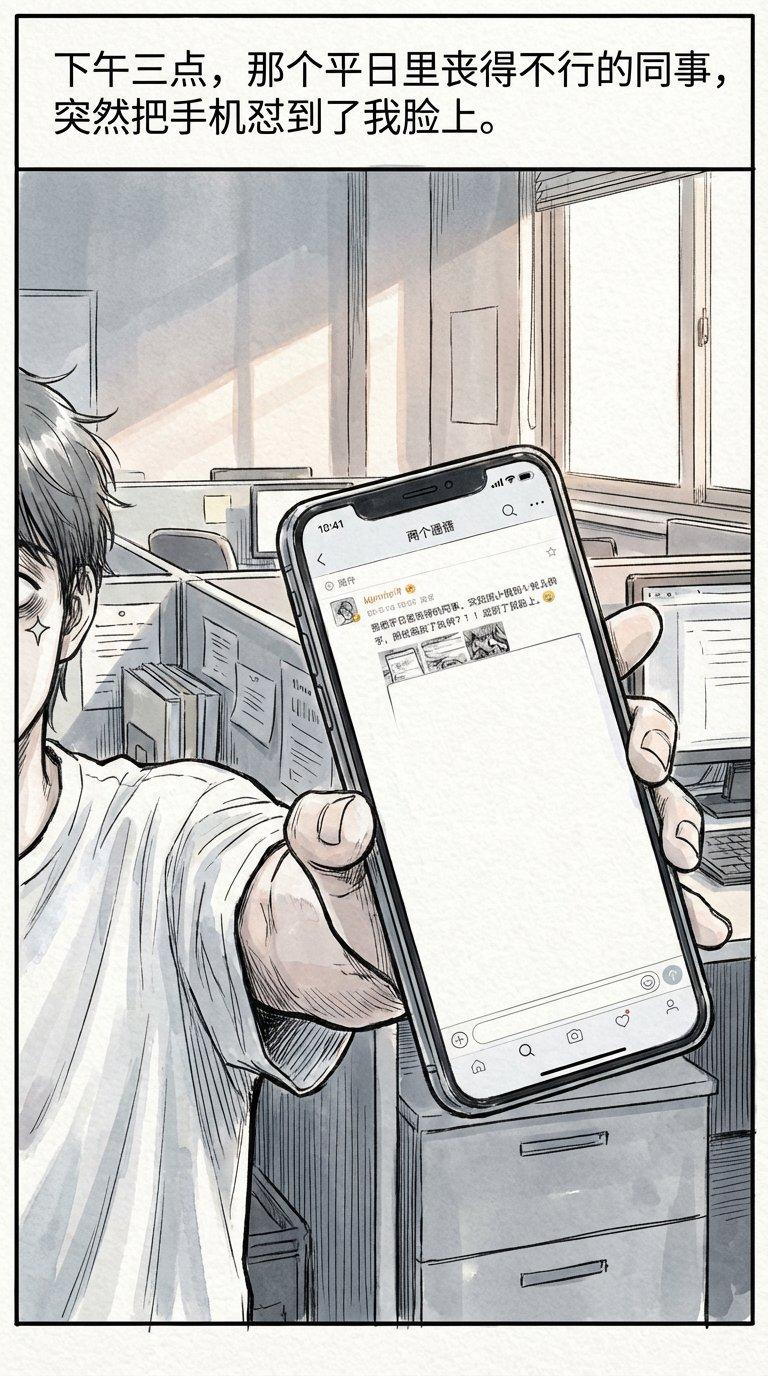 下午三点，那个平日里丧得不行的同事，突然把手机怼到了我脸上。个活
